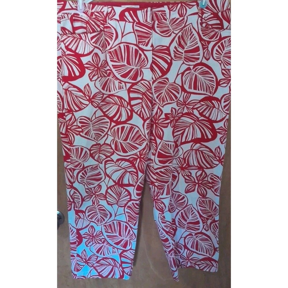 Talbots White/red Cropped Pants With Leafs Womens 18 Hawaiian Summer Vibes